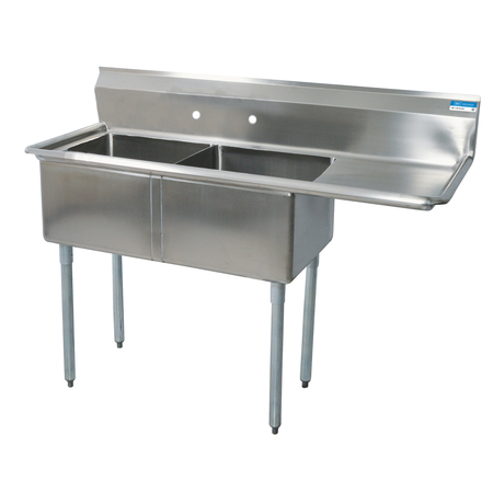 BK RESOURCES 29-8125 in W x 74.5 in L x Free Standing, Stainless Steel, Two Compartment Sink BKS-2-24-14-24R